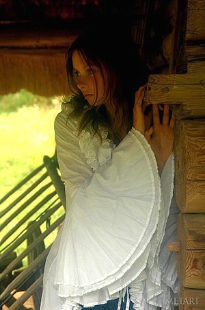 Alluring brunette with a bush showing her body in a retro-inspired gallery