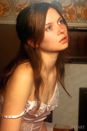 Scrawny brunette flashing her pubes in a hot smut gallery in HQ
