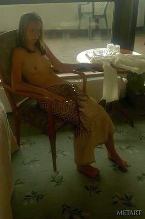 Moody blonde showing her naked breasts in a beautiful sun-lit room